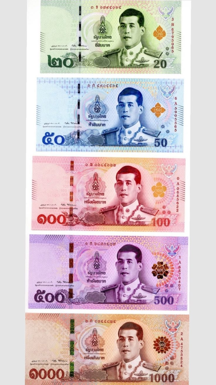 Thai baht banknotes — 20, 50 and 100 baht